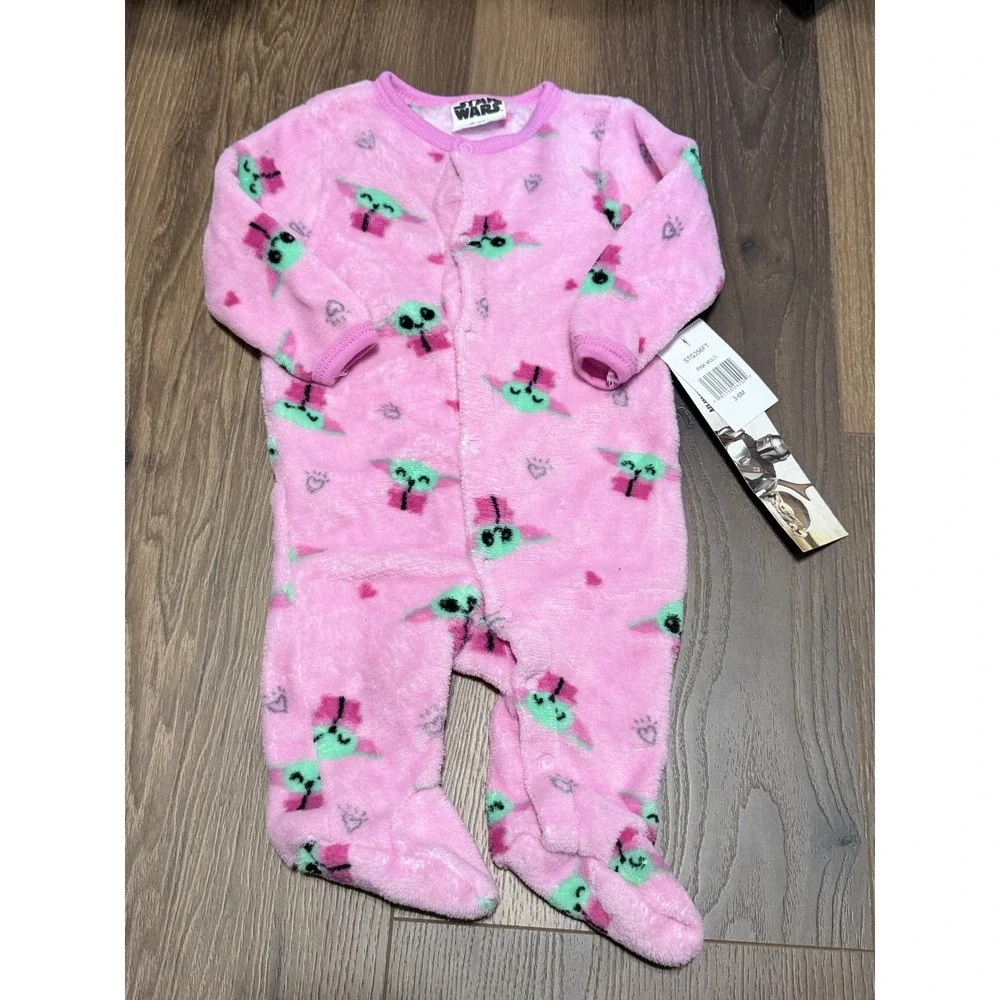 Star Wars Sleeper Girls 3-6M Pink Grogu Baby Yoda Fleece One Piece Pajamas